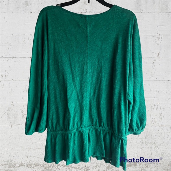 Anthropologie Deletta Emerald Green Button Up Cinch Drawstring Waist Top Medium - Picture 4 of 9